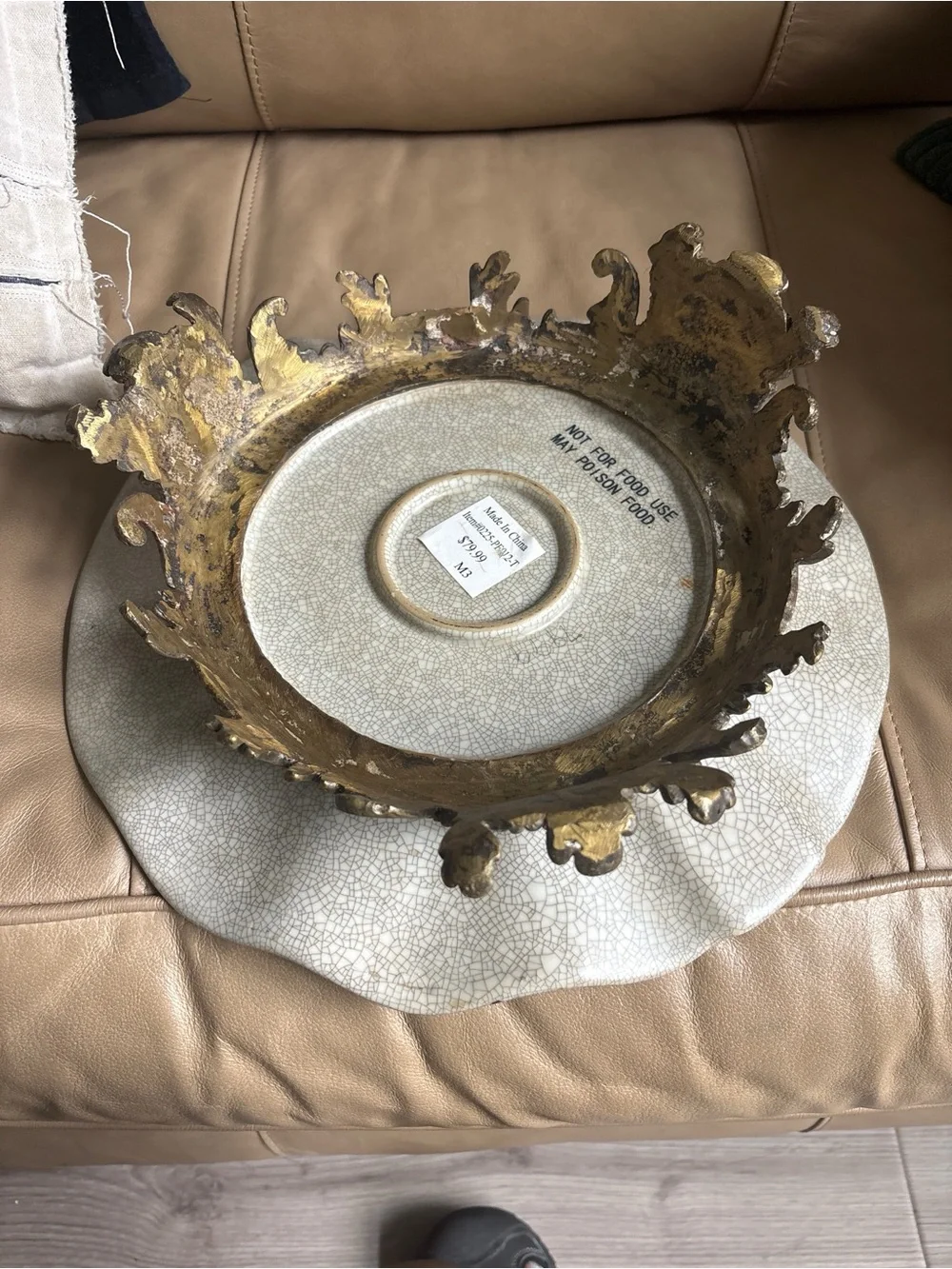 Brass Footed Crackle Porcelain Decor | Pre-owned Good